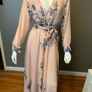 Maxi Long Floral Blush Wrap Dress